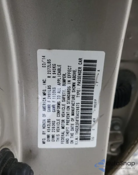 2014 Honda Accord Exl из США, поврежденный, VIN 1HGCR3F81EA026675